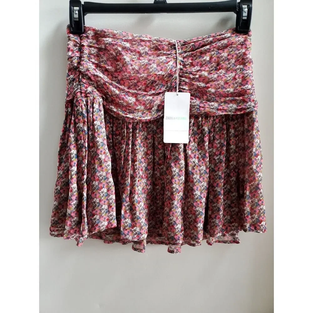 Zadig & Voltaire Javal Mousseline TDM Skirt Rose 36/SM Sugar Skulls Print NWT - Picture 1 of 15